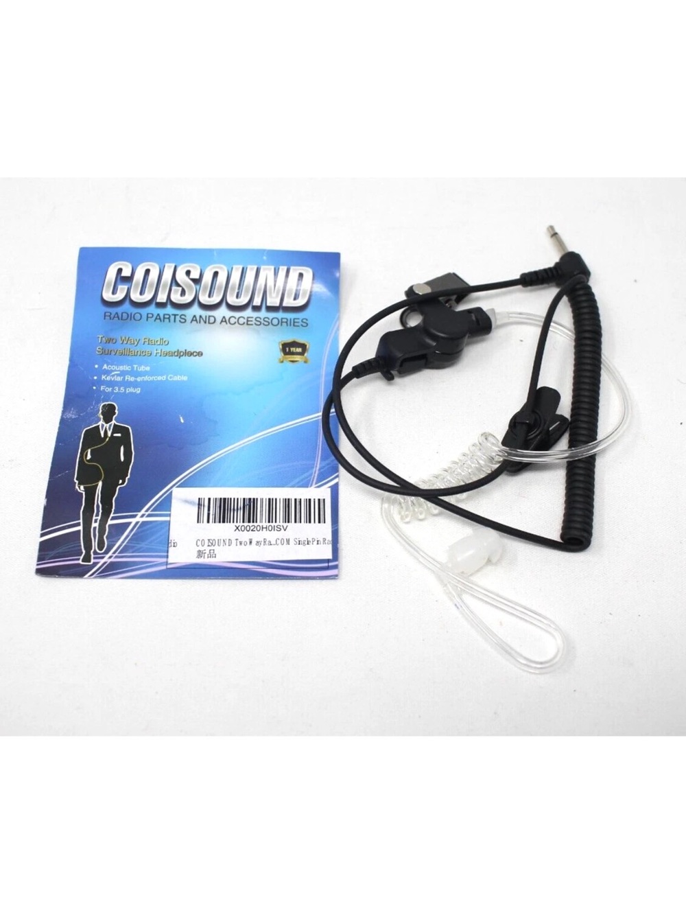 Black Surveillance Earpiece with Acoustic Tube